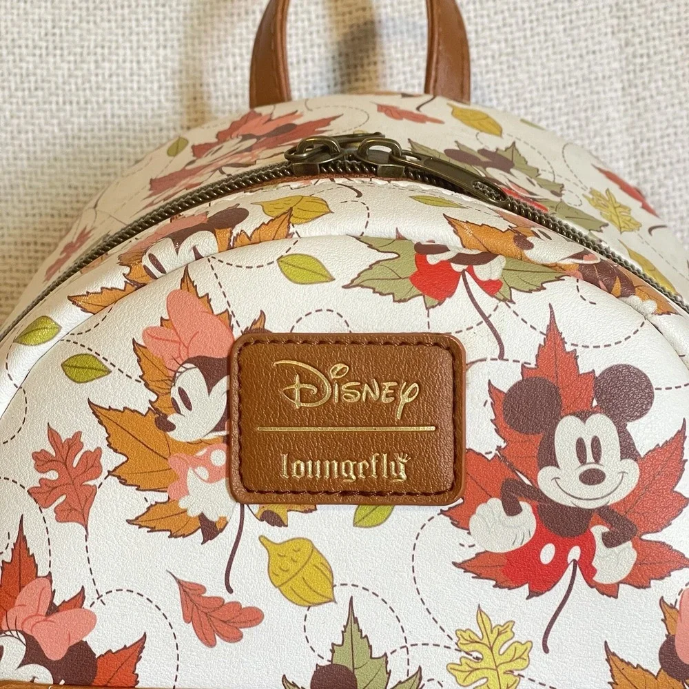 Loungefly Disney Minnie Mickey Mouse Fall Foliage Autumn Leaves Backpack USED